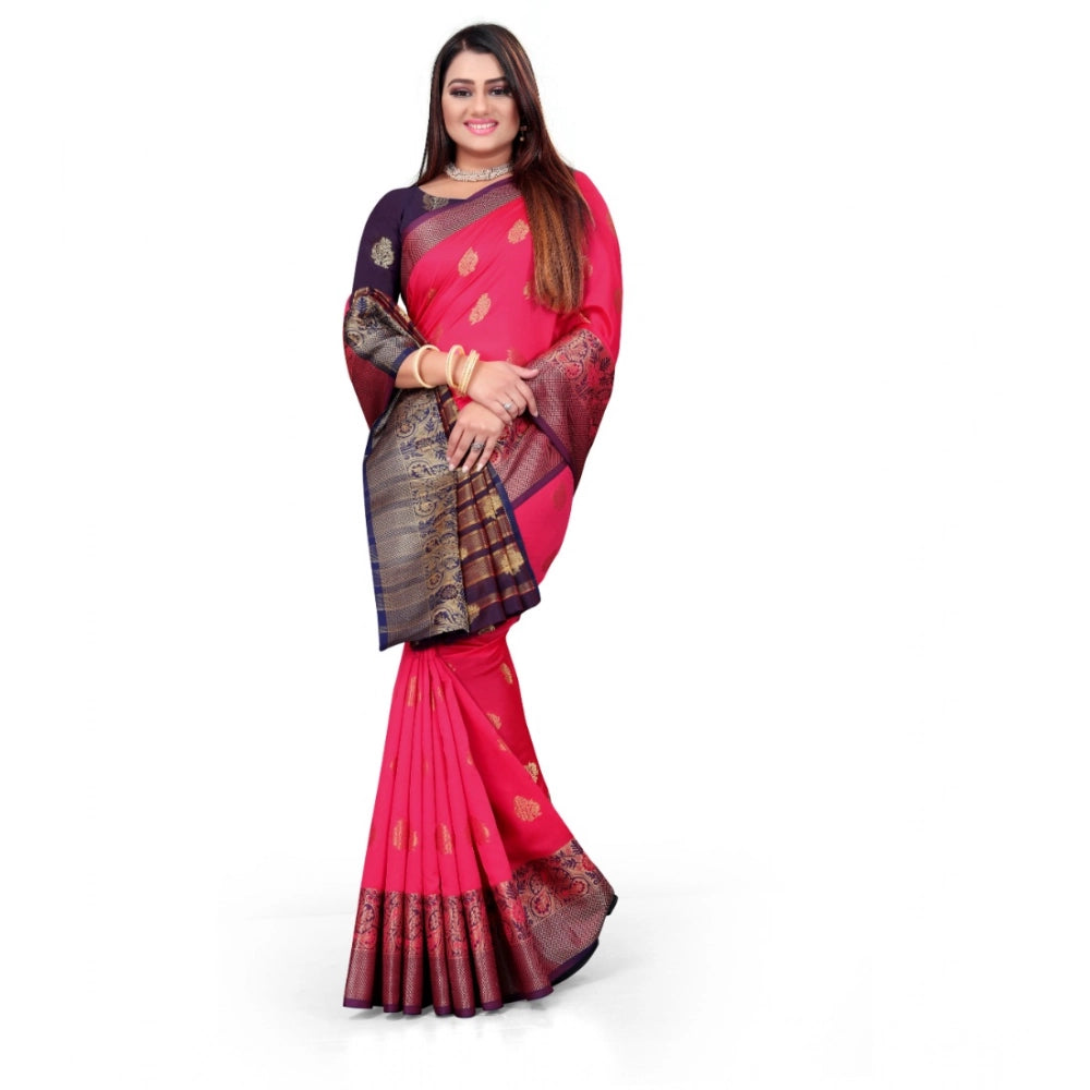 Snuggle Spot Women's Silk Blend Woven Saree With Unstitched Blouse 5.5Mtr (Multicolor)