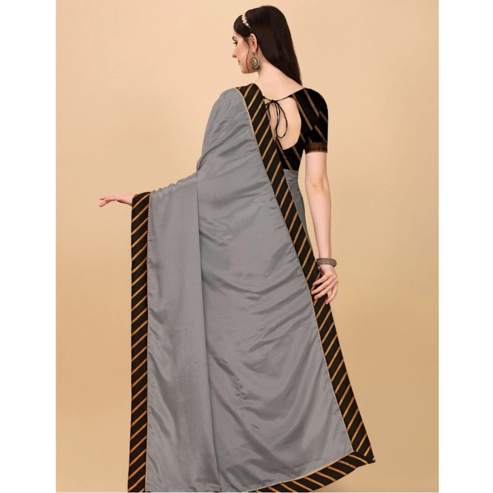 Snuggle Spot Women's Chiffon Self Design Saree With Unstitched Blouse 5.5Mtr (Silver)