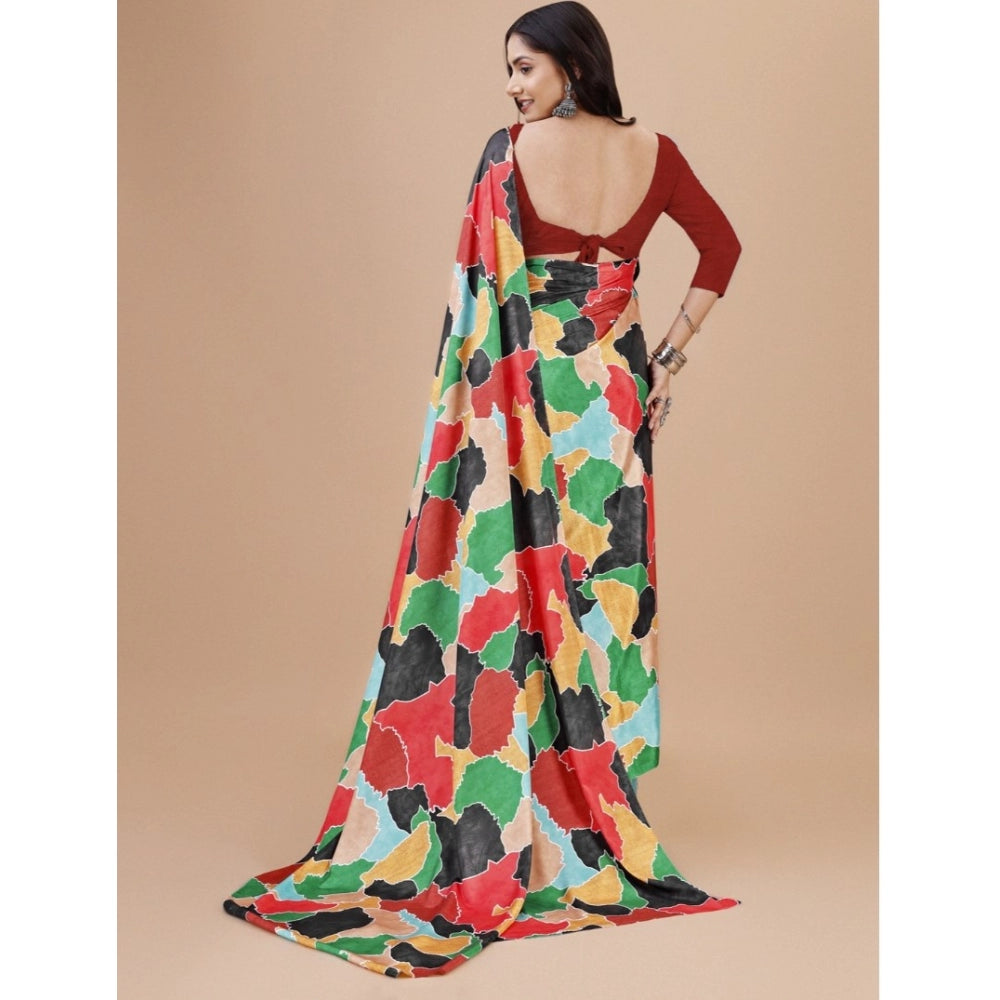Snuggle Spot Women's Crepe Digital Print Saree With Unstitched Blouse 5.5Mtr (Red)