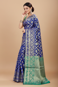 Snuggle Spot Women's Jacquard Woven Saree With Unstitched Blouse 5.5Mtr (Blue)