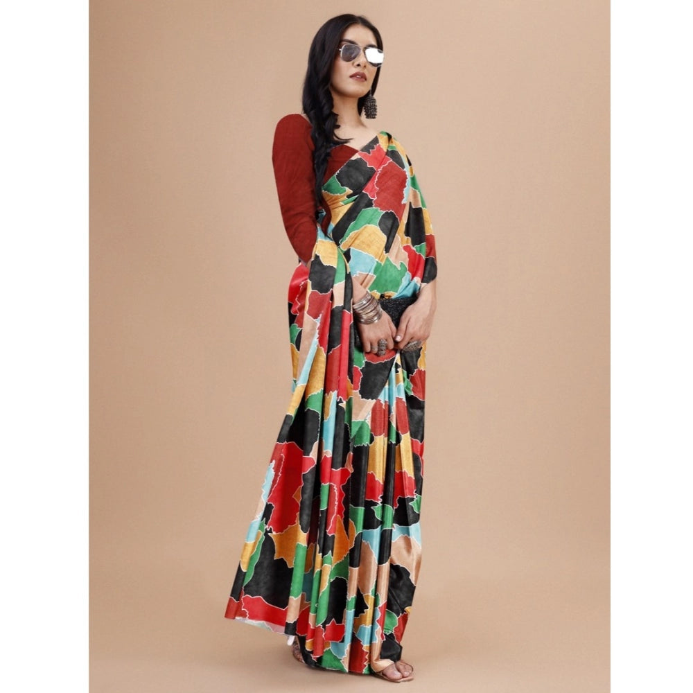 Snuggle Spot Women's Crepe Digital Print Saree With Unstitched Blouse 5.5Mtr (Red)