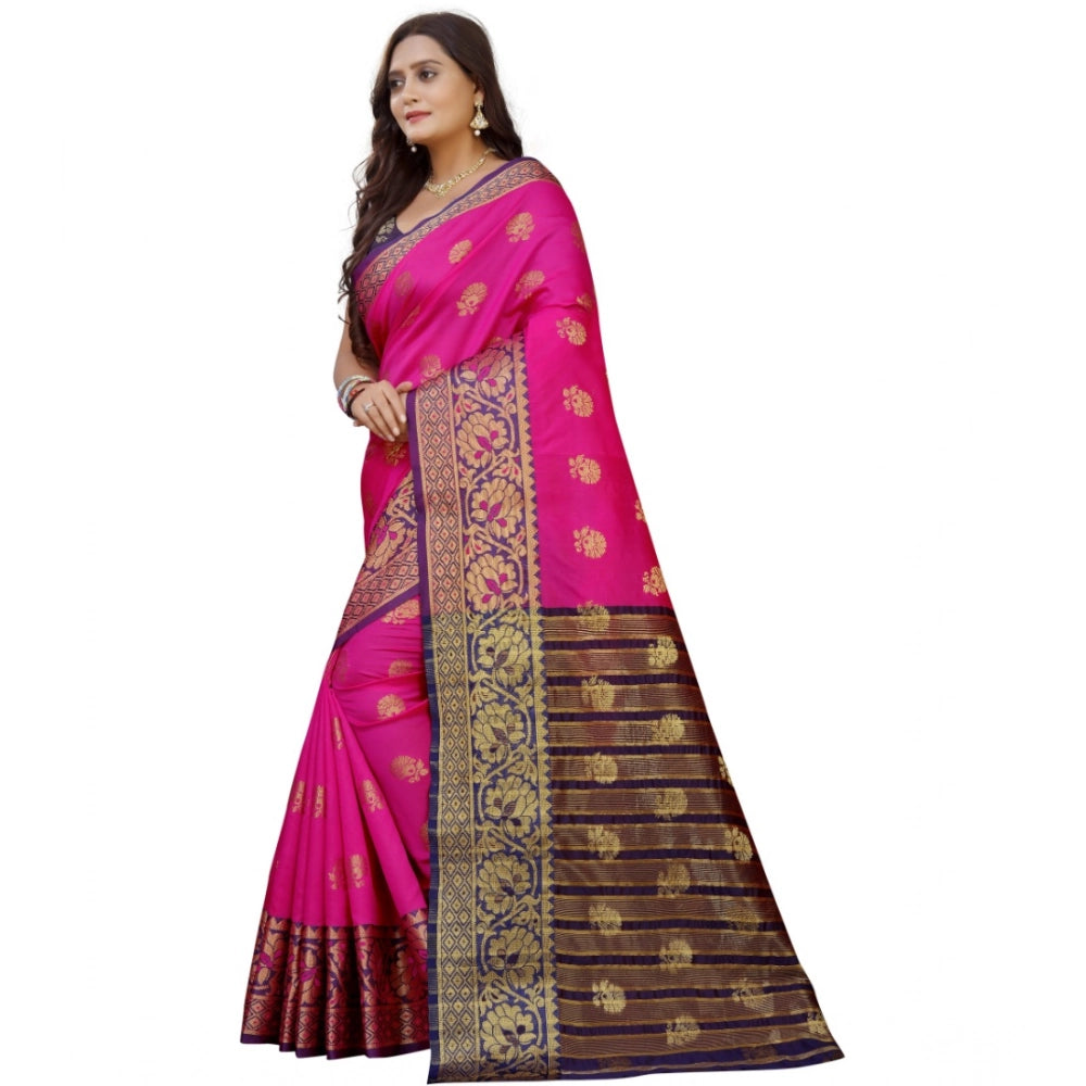 Snuggle Spot Women's Silk Blend Woven Saree With Unstitched Blouse 5.5Mtr (Pink-Beige)