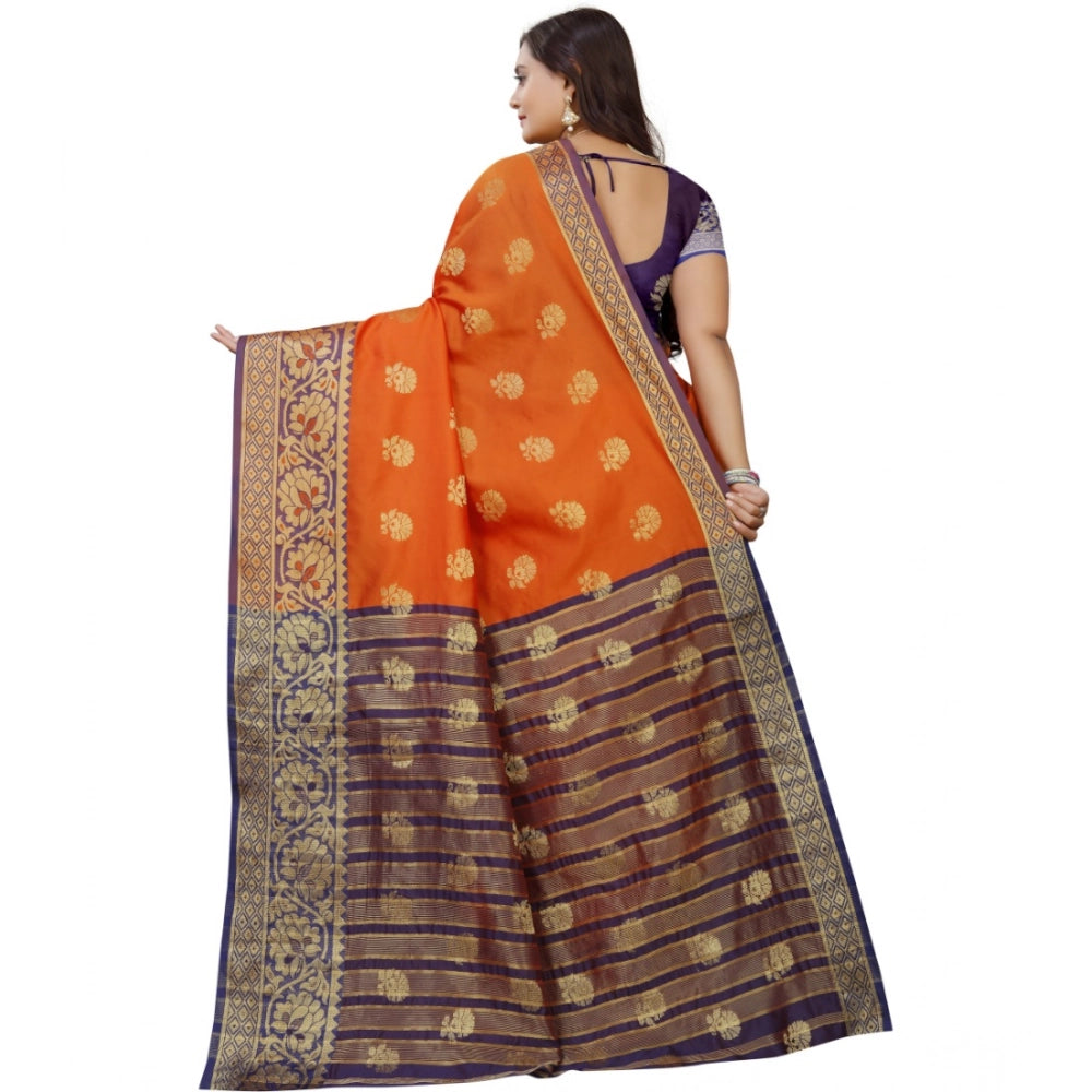 Snuggle Spot Women's Silk Blend Woven Saree With Unstitched Blouse 5.5Mtr (Gold-Orange)