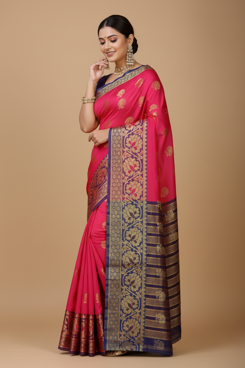 Snuggle Spot Women's Silk Blend Woven Saree With Unstitched Blouse 5.5Mtr (Multicolor)