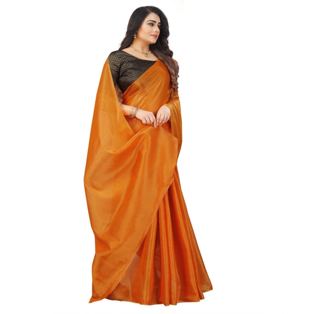 Snuggle Spot Women's Cotton Silk Self Design Saree With Unstitched Blouse 5.5Mtr (Orange)