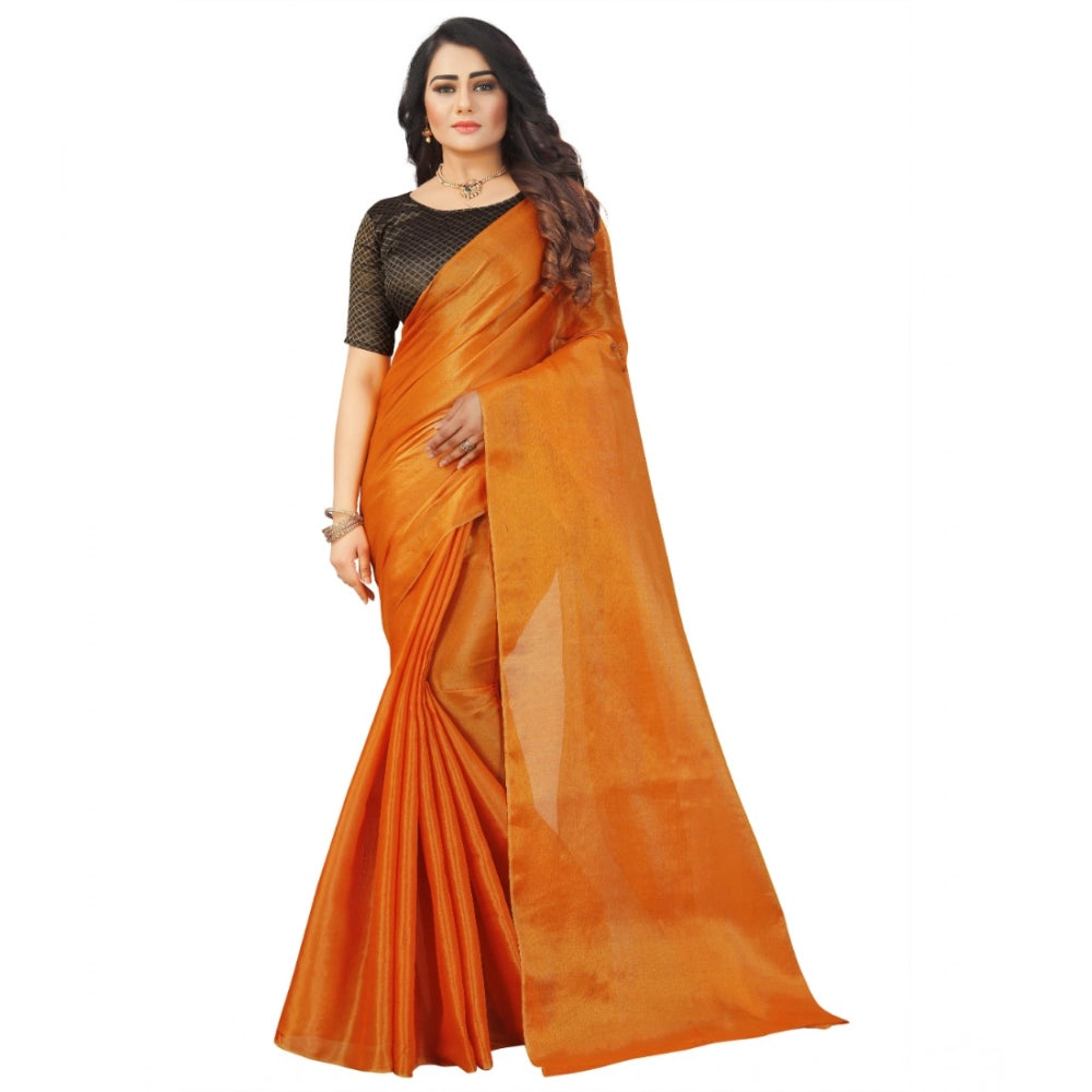 Snuggle Spot Women's Cotton Silk Self Design Saree With Unstitched Blouse 5.5Mtr (Orange)