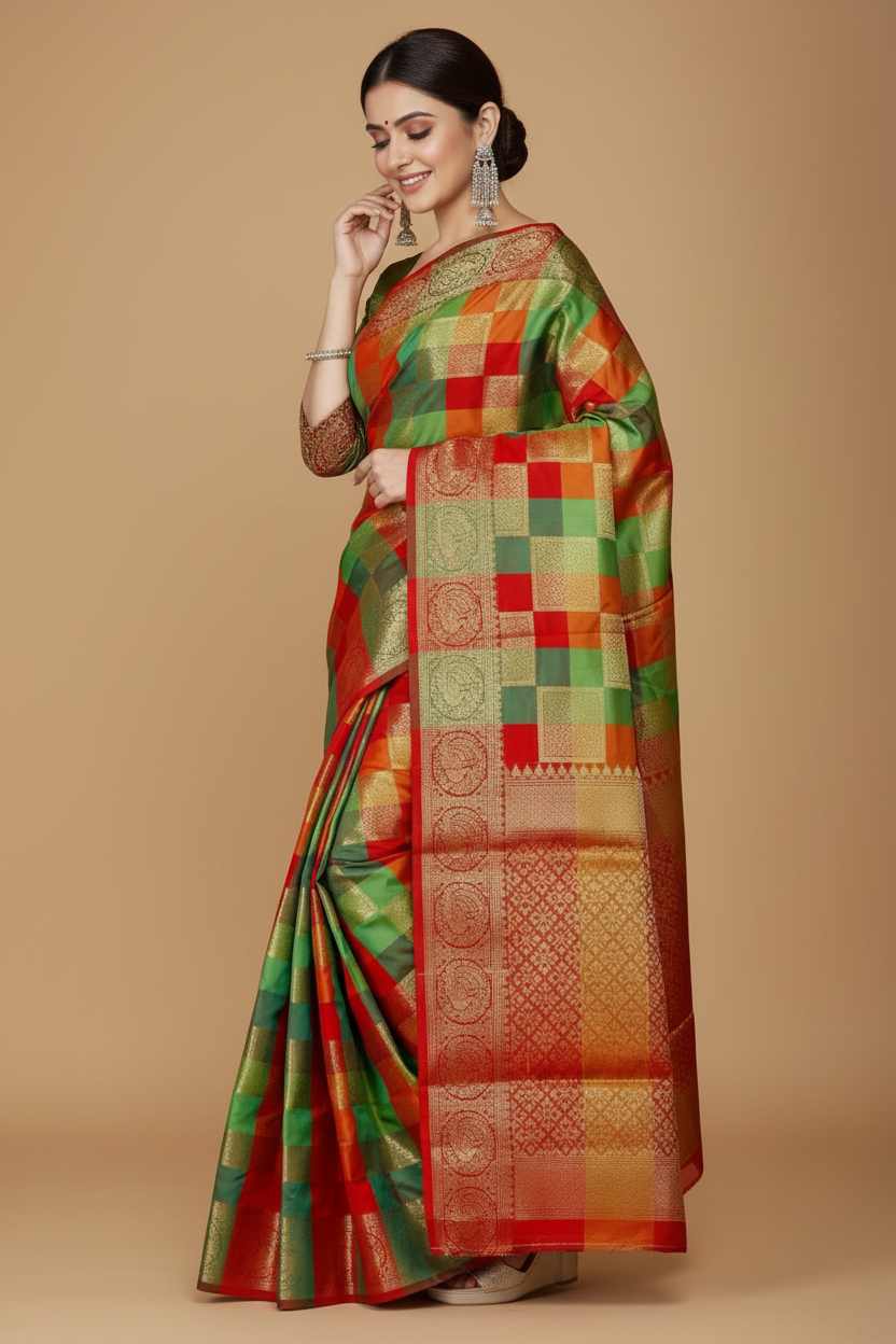 Snuggle Spot Women's Jacquard Woven Saree With Unstitched Blouse 5.5Mtr (Red)