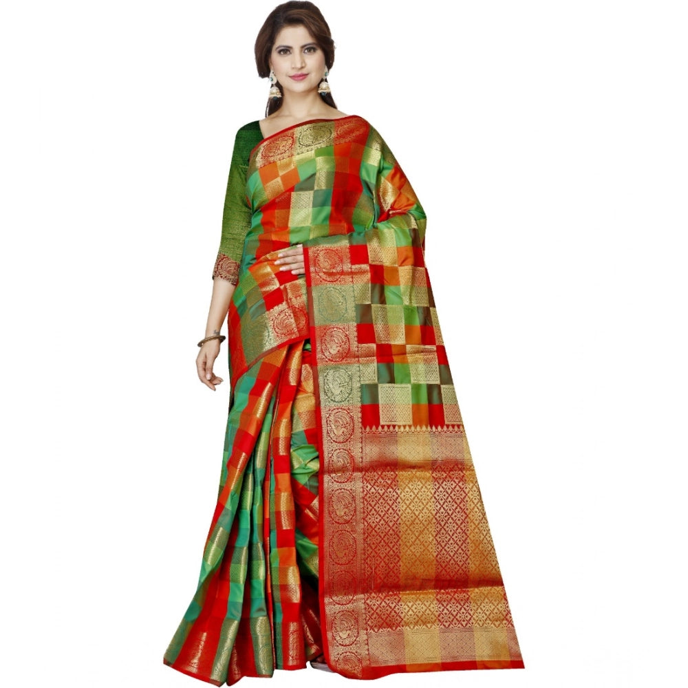 Snuggle Spot Women's Jacquard Woven Saree With Unstitched Blouse 5.5Mtr (Red)