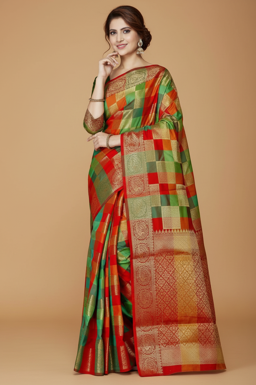 Snuggle Spot Women's Jacquard Woven Saree With Unstitched Blouse 5.5Mtr (Red)