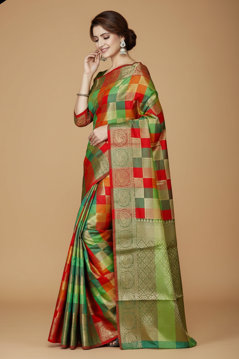 Snuggle Spot Women's Jacquard Woven Saree With Unstitched Blouse 5.5Mtr (Green)
