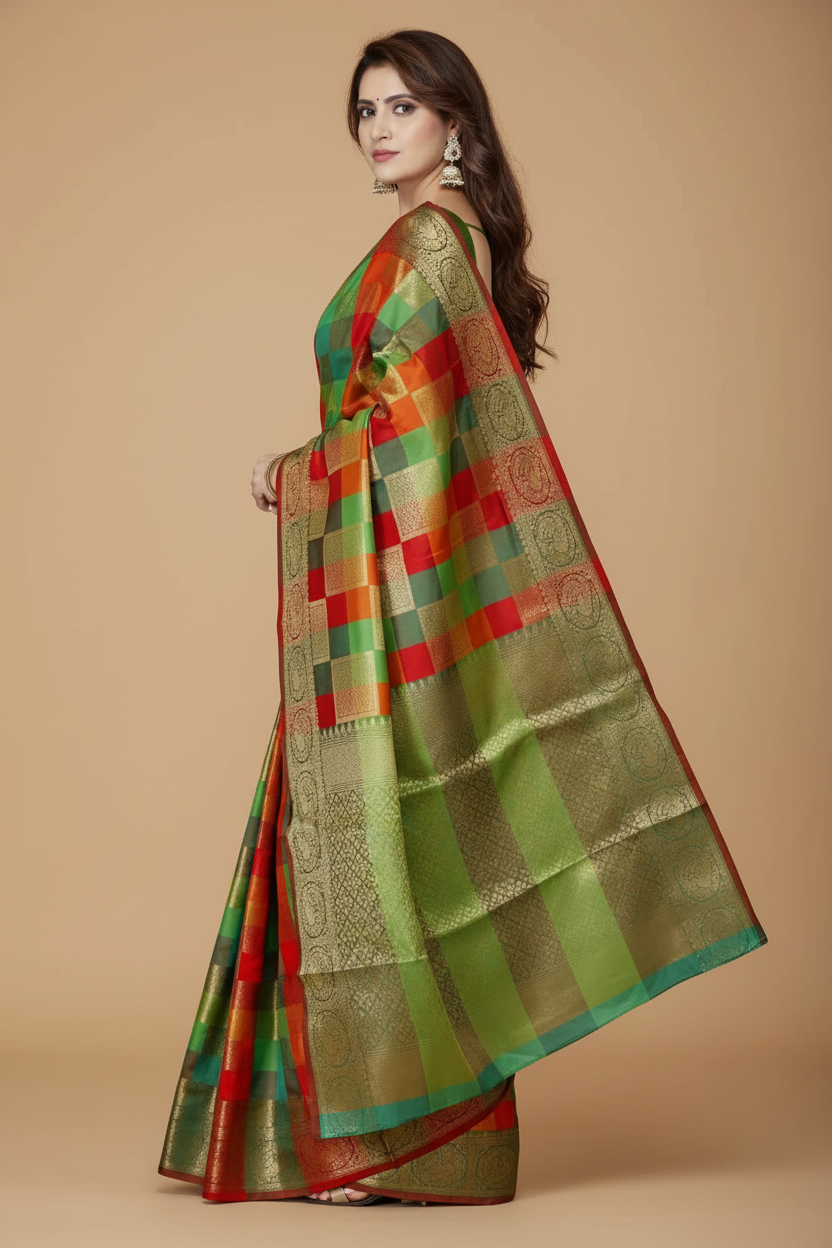 Snuggle Spot Women's Jacquard Woven Saree With Unstitched Blouse 5.5Mtr (Green)