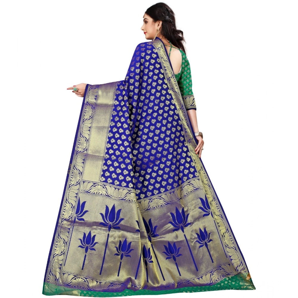 Snuggle Spot Women's Jacquard Woven Saree With Unstitched Blouse 5.5Mtr (Green)