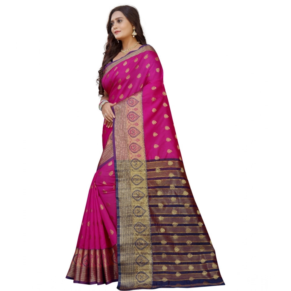 Snuggle Spot Women's Silk Blend Woven Saree With Unstitched Blouse 5.5Mtr (Purple-Pink)