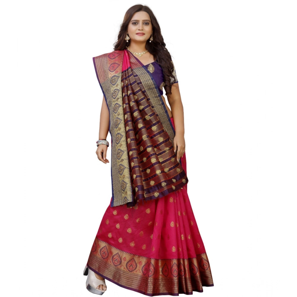 Snuggle Spot Women's Silk Blend Woven Saree With Unstitched Blouse 5.5Mtr (Multicolor)