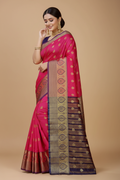 Snuggle Spot Women's Silk Blend Woven Saree With Unstitched Blouse 5.5Mtr (Multicolor)