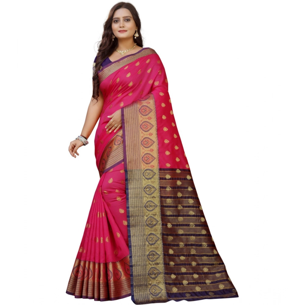 Snuggle Spot Women's Silk Blend Woven Saree With Unstitched Blouse 5.5Mtr (Multicolor)