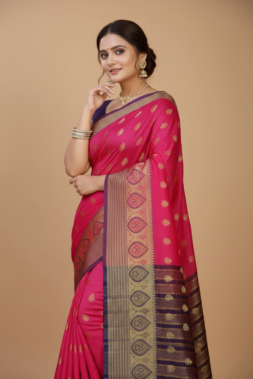 Snuggle Spot Women's Silk Blend Woven Saree With Unstitched Blouse 5.5Mtr (Multicolor)