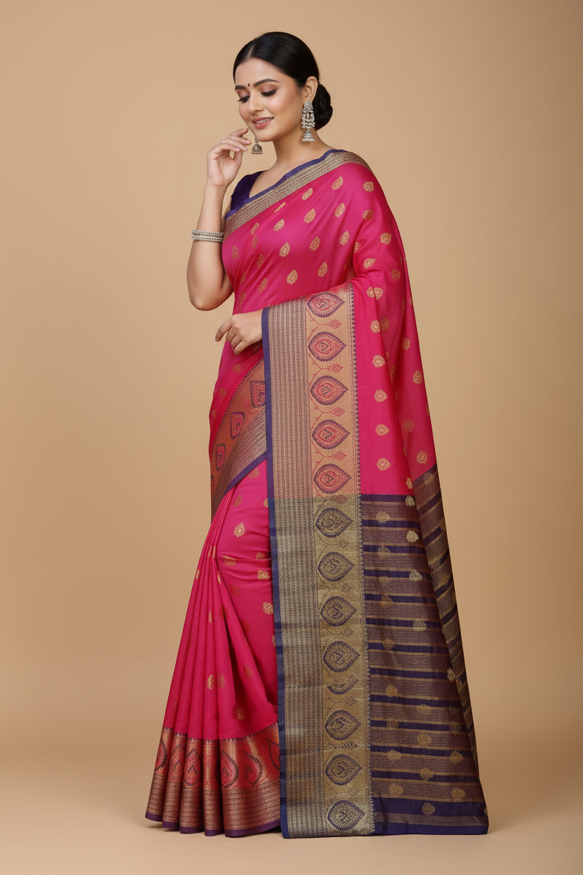 Snuggle Spot Women's Silk Blend Woven Saree With Unstitched Blouse 5.5Mtr (Multicolor)