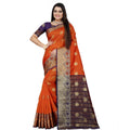 Snuggle Spot Women's Silk Blend Woven Saree With Unstitched Blouse 5.5Mtr (Blue-Orange)