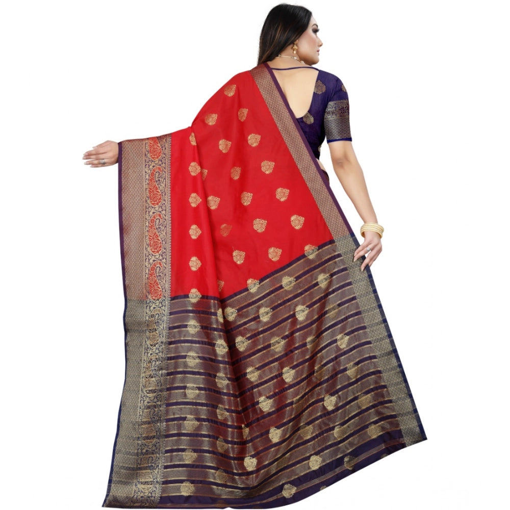 Snuggle Spot Women's Silk Blend Woven Saree With Unstitched Blouse 5.5Mtr (Purple-Red)