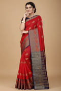 Snuggle Spot Women's Silk Blend Woven Saree With Unstitched Blouse 5.5Mtr (Purple-Red)