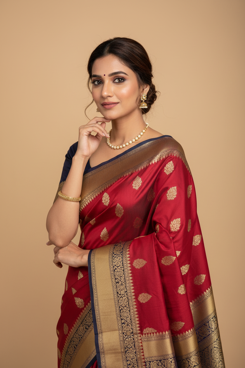 Snuggle Spot Women's Silk Blend Woven Saree With Unstitched Blouse 5.5Mtr (Purple-Red)