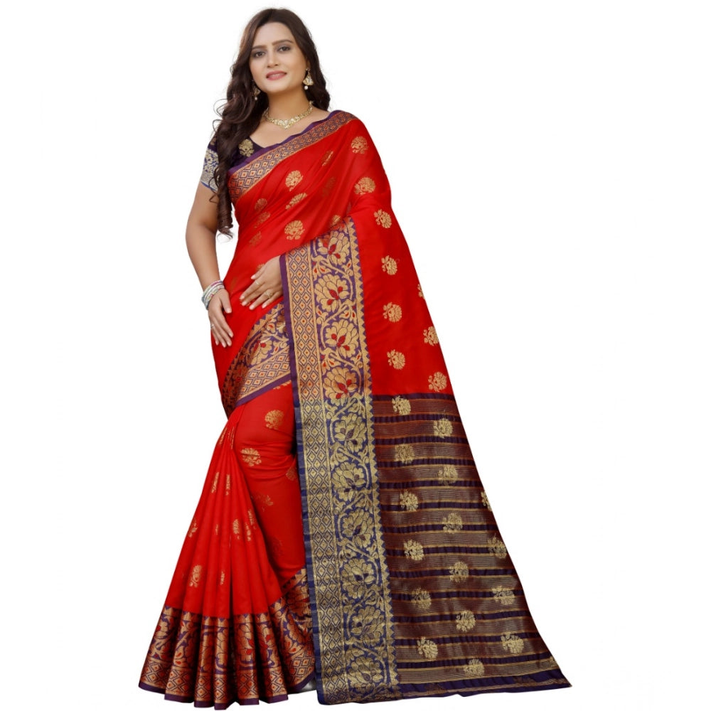 Snuggle Spot Women's Silk Blend Woven Saree With Unstitched Blouse 5.5Mtr (Purple-Red)