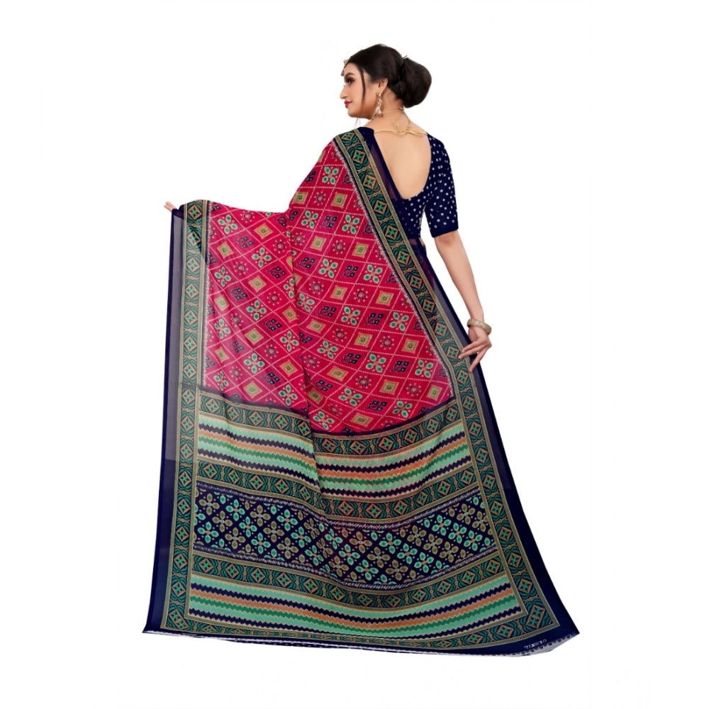 Snuggle Spot Women's Georgette Floral Print Saree With Unstitched Blouse 5.5Mtr (Pink)