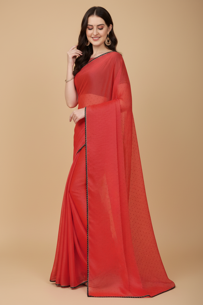 Snuggle Spot Women's Silk Blend Embellished Saree With Unstitched Blouse 5.5Mtr (Red)