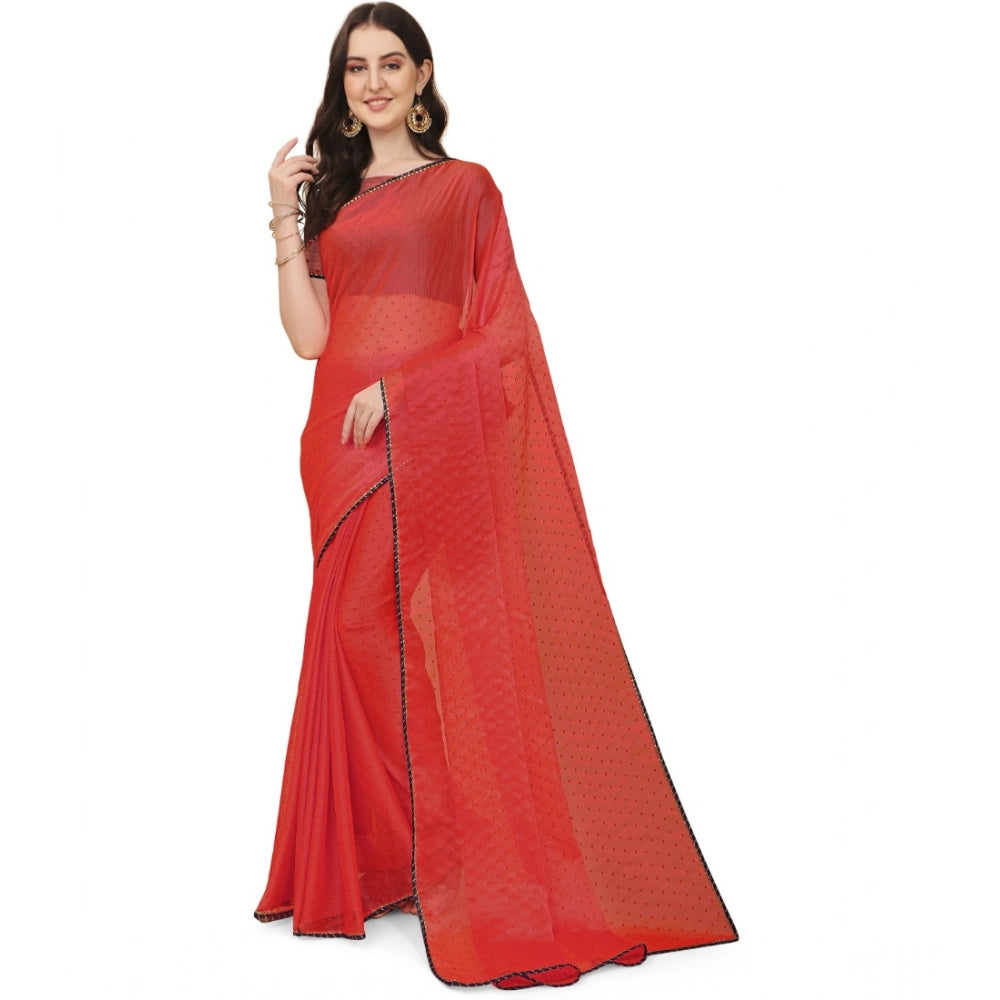 Snuggle Spot Women's Silk Blend Embellished Saree With Unstitched Blouse 5.5Mtr (Red)