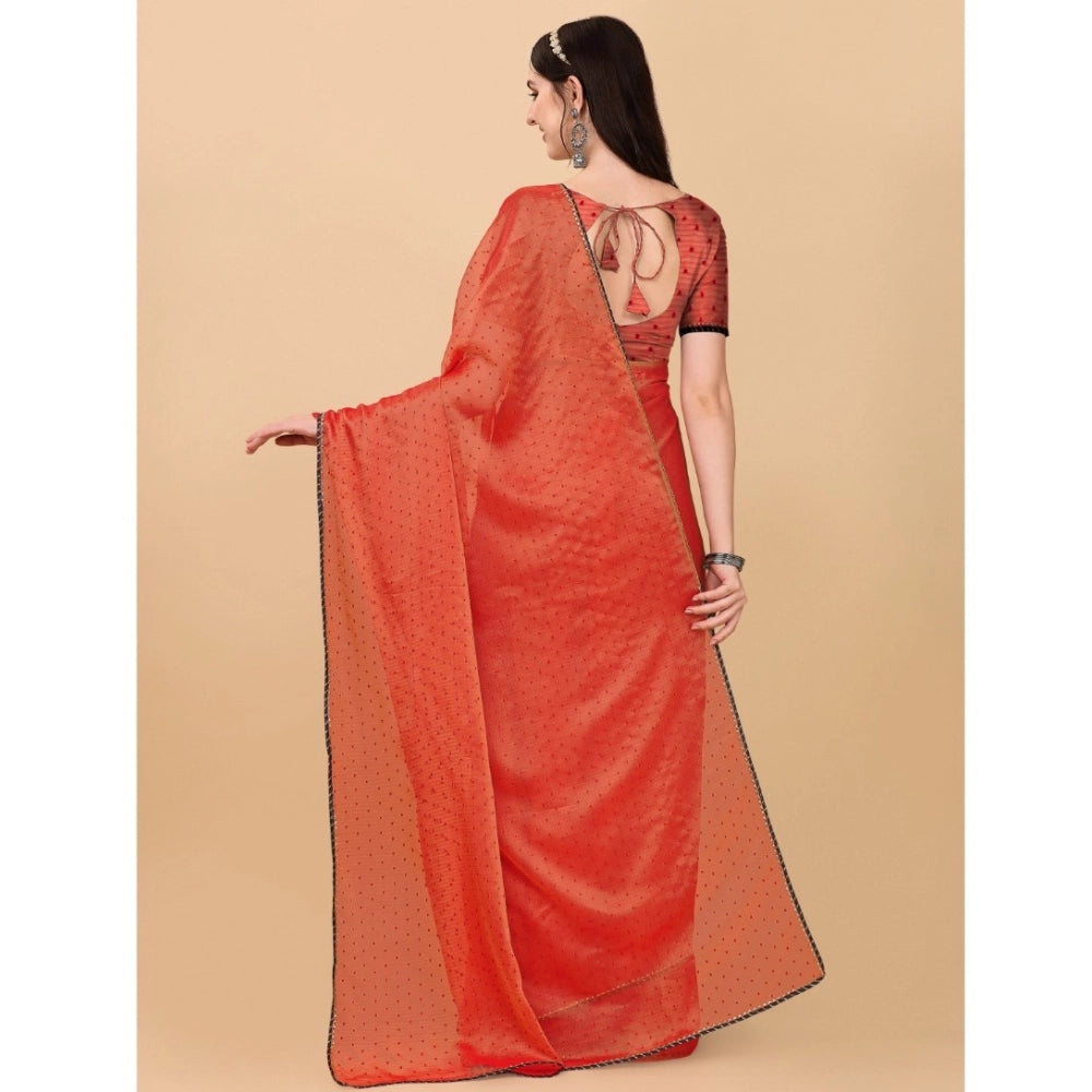 Snuggle Spot Women's Silk Blend Embellished Saree With Unstitched Blouse 5.5Mtr (Red)