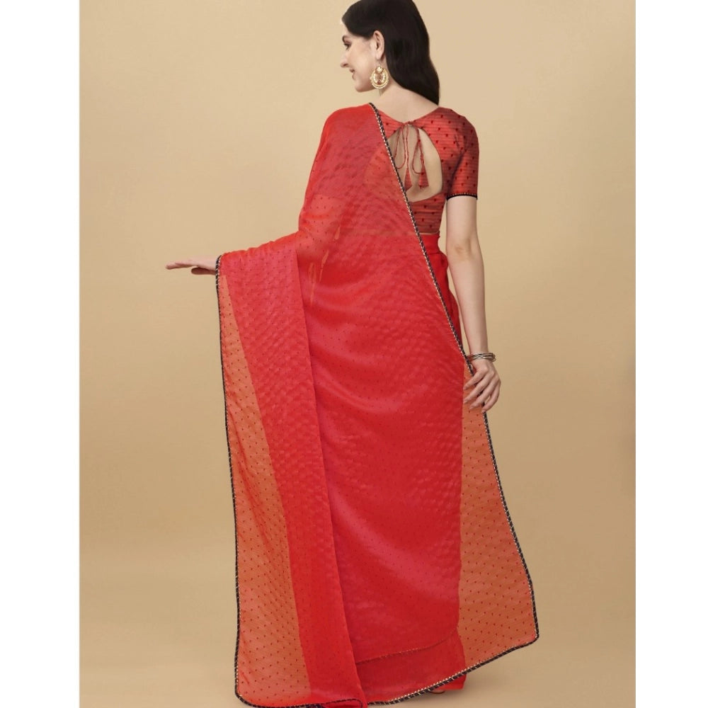 Snuggle Spot Women's Silk Blend Embellished Saree With Unstitched Blouse 5.5Mtr (Red)
