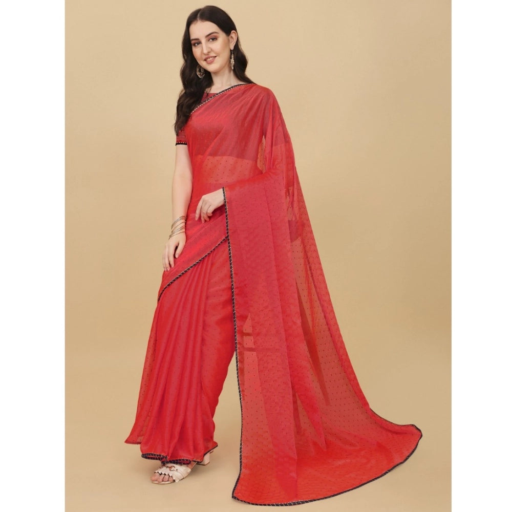 Snuggle Spot Women's Silk Blend Embellished Saree With Unstitched Blouse 5.5Mtr (Red)
