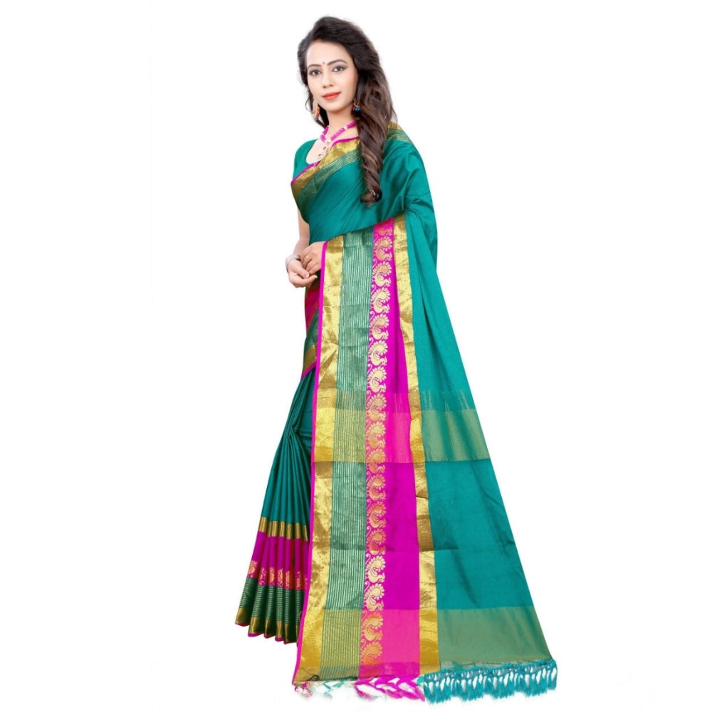 Snuggle Spot Women's Jacquard Woven Saree With Unstitched Blouse 5.5Mtr (Dark Green)