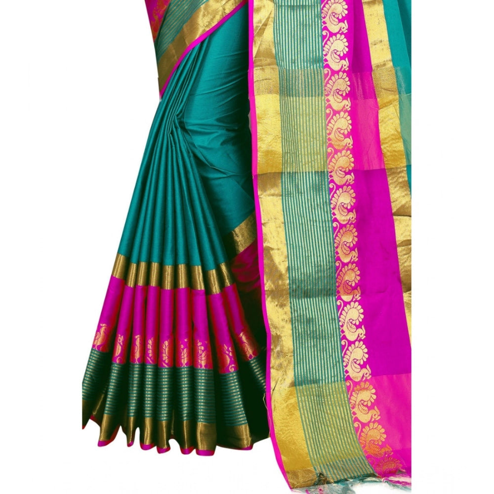 Snuggle Spot Women's Jacquard Woven Saree With Unstitched Blouse 5.5Mtr (Dark Green)