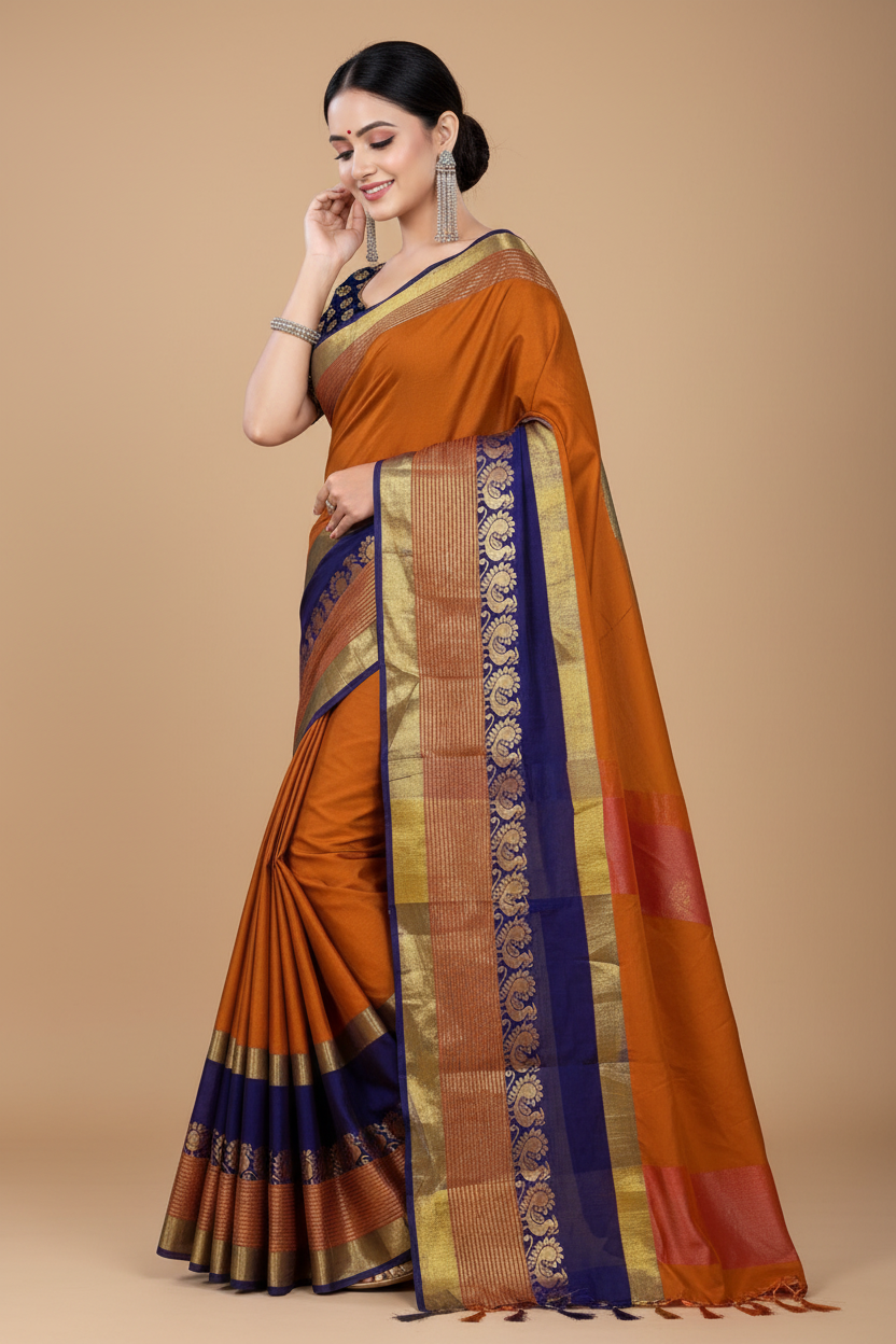 Snuggle Spot Women's Jacquard Woven Saree With Unstitched Blouse 5.5Mtr (Multicolor)