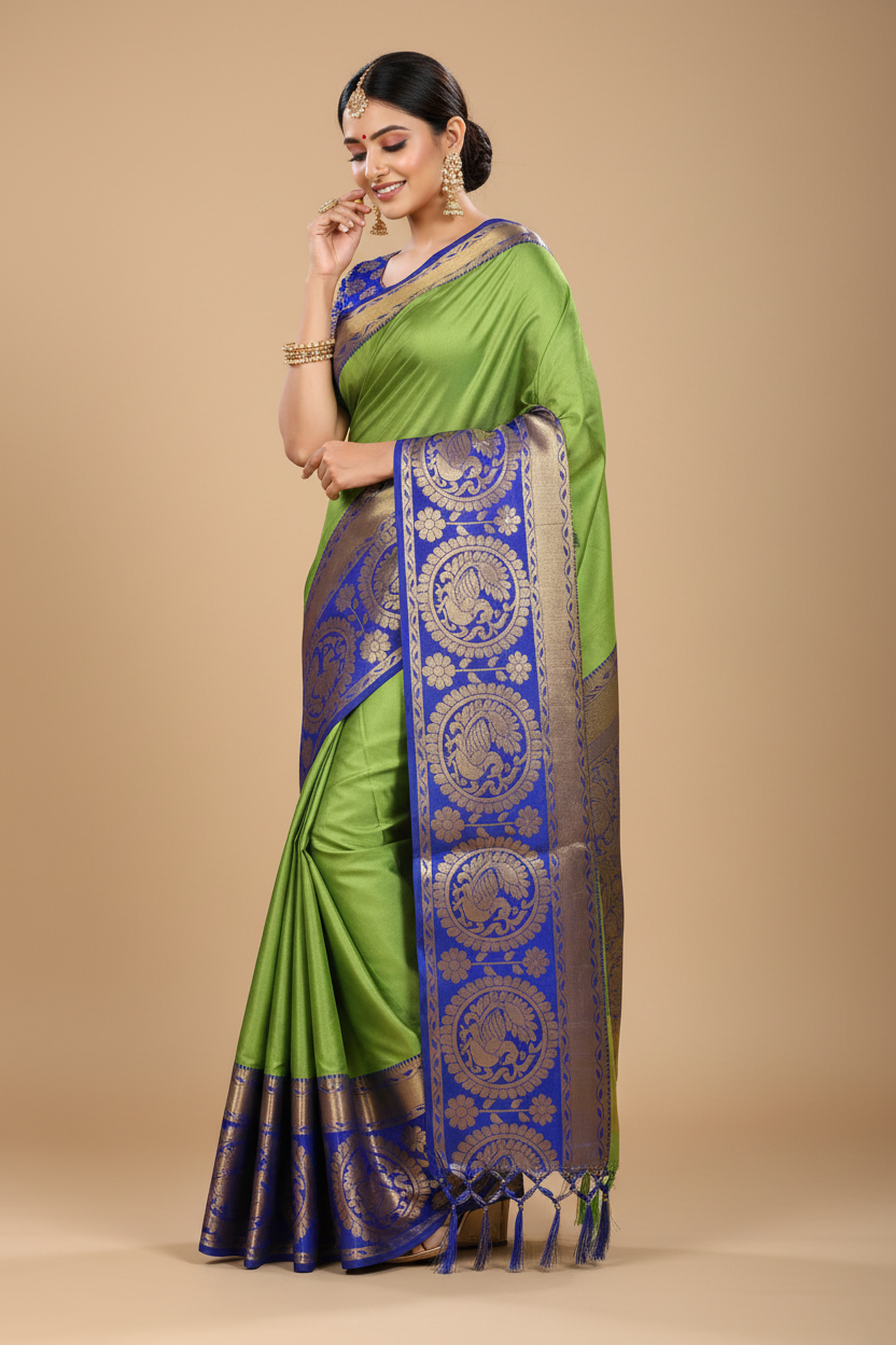 Snuggle Spot Women's Jacquard Woven Saree With Unstitched Blouse 5.5Mtr (Green)