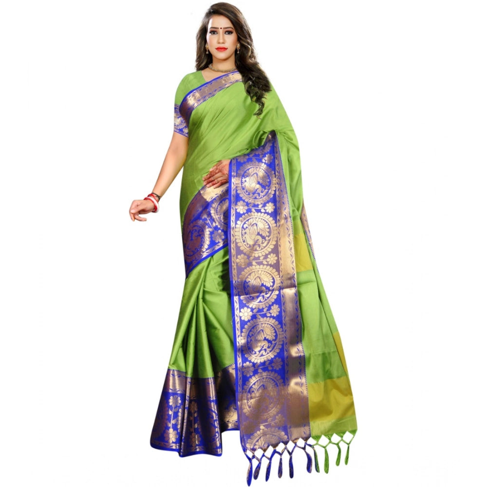 Snuggle Spot Women's Jacquard Woven Saree With Unstitched Blouse 5.5Mtr (Green)