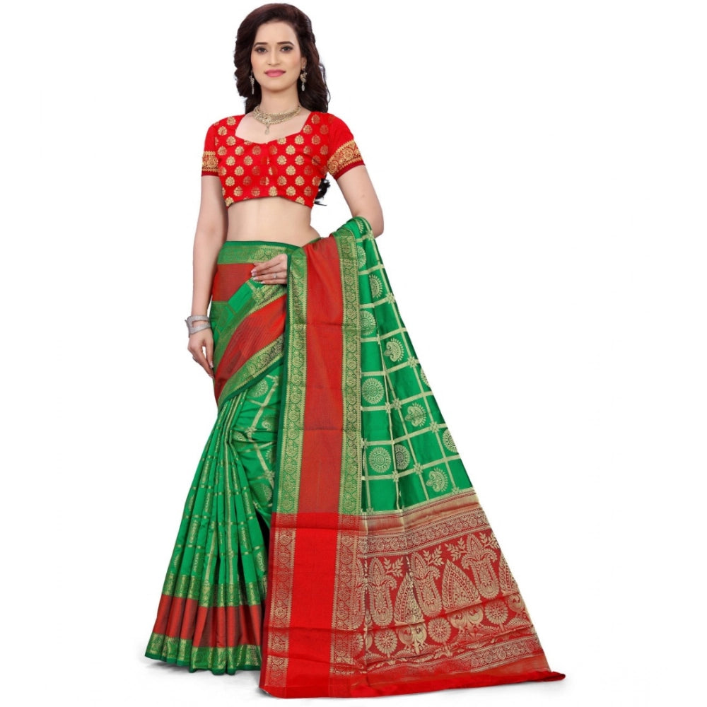 Snuggle Spot Women's Jacquard Woven Saree With Unstitched Blouse 5.5Mtr (Green)