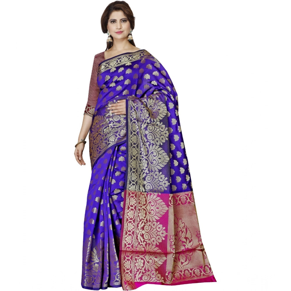 Snuggle Spot Women's Jacquard Woven Saree With Unstitched Blouse 5.5Mtr (Blue)