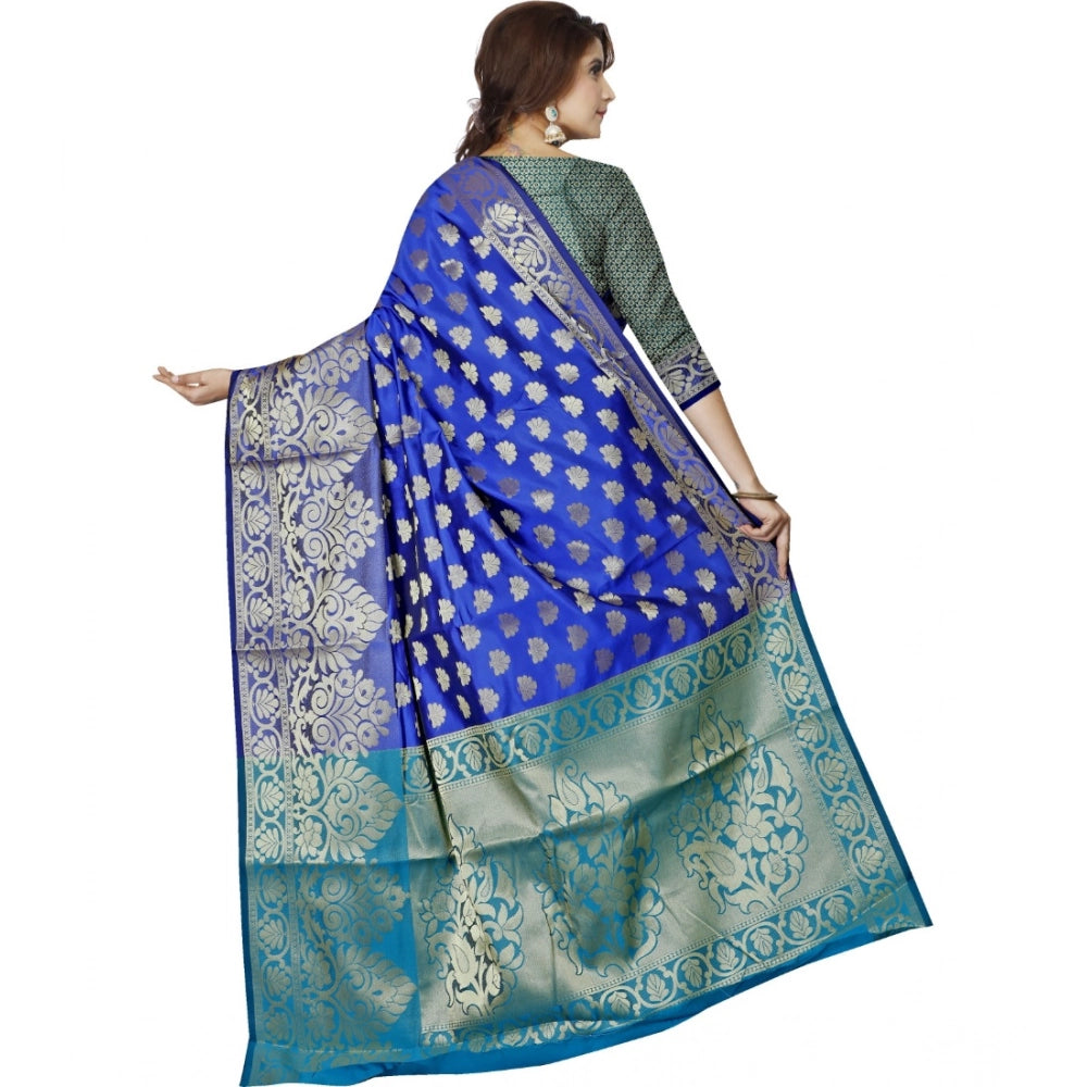 Snuggle Spot Women's Jacquard Woven Saree With Unstitched Blouse 5.5Mtr (Dark Blue)