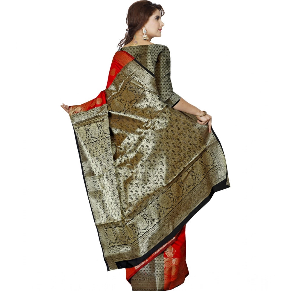 Snuggle Spot Women's Jacquard Woven Saree With Unstitched Blouse 5.5Mtr (Red)