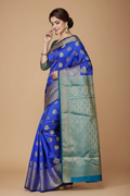 Snuggle Spot Women's Jacquard Woven Saree With Unstitched Blouse 5.5Mtr (Blue)