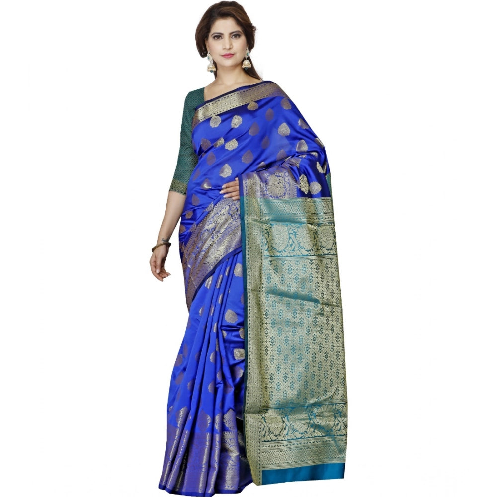 Snuggle Spot Women's Jacquard Woven Saree With Unstitched Blouse 5.5Mtr (Blue)