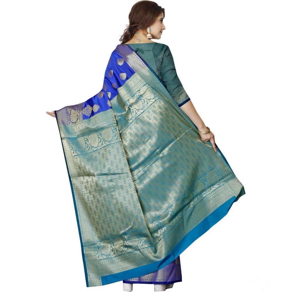 Snuggle Spot Women's Jacquard Woven Saree With Unstitched Blouse 5.5Mtr (Blue)