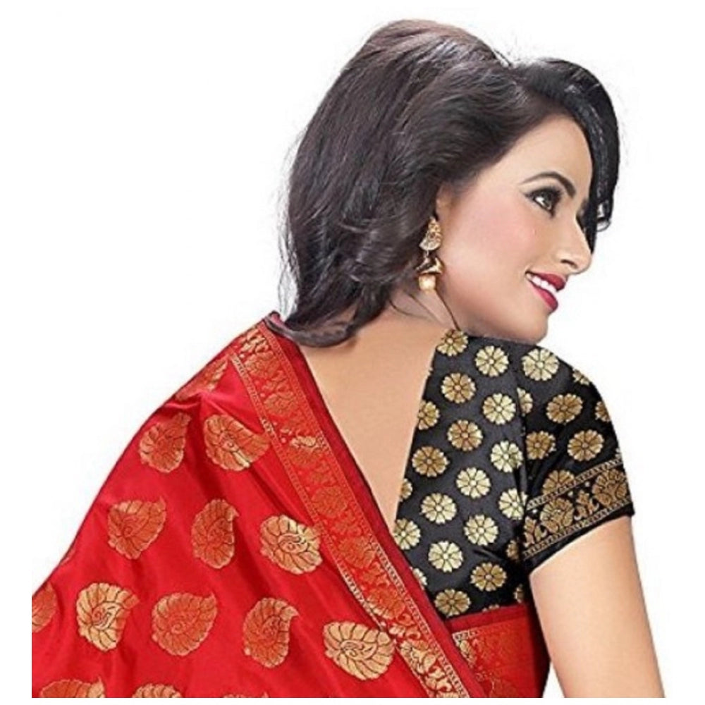 Snuggle Spot Women's Jacquard Woven Saree With Unstitched Blouse 5.5Mtr (Red)
