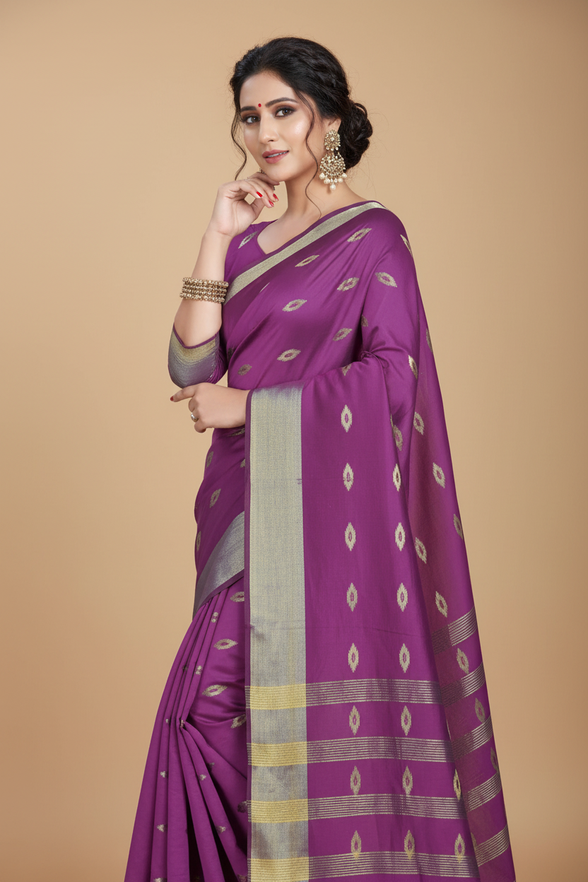 Snuggle Spot Women's Silk Blend Woven Saree With Unstitched Blouse 5.5Mtr (Pink)