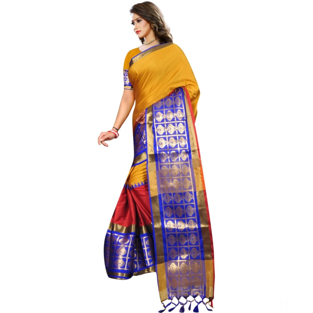 Snuggle Spot Women's Jacquard Woven Saree With Unstitched Blouse 5.5Mtr (Mustard)