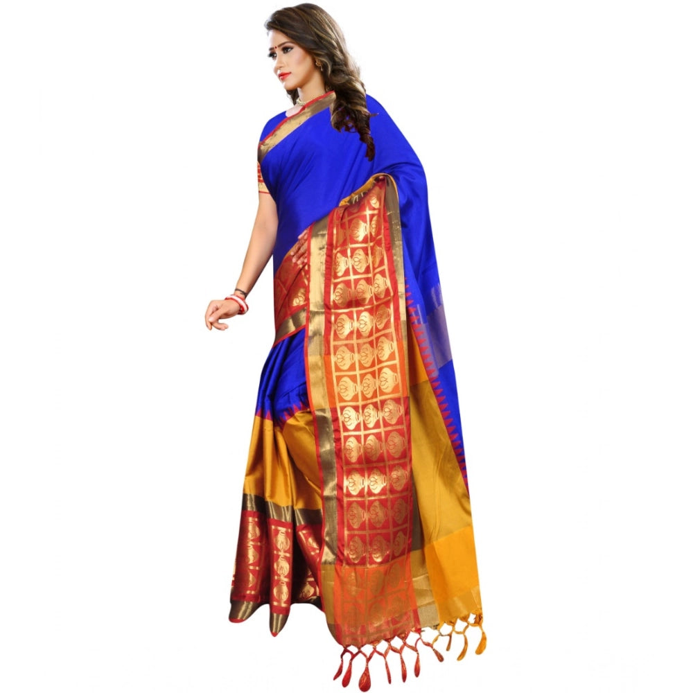 Snuggle Spot Women's Jacquard Woven Saree With Unstitched Blouse 5.5Mtr (Blue)