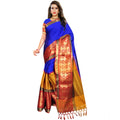 Snuggle Spot Women's Jacquard Woven Saree With Unstitched Blouse 5.5Mtr (Blue)